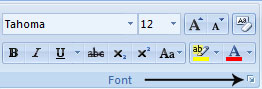 باز کردن گزینه های گروه Font با استفاده از پنجره Font dialog box